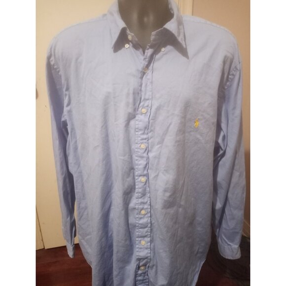 Ralph Lauren Shirt Men 2XL Big 2XB Blue Beach Twill Long Sleeve Cotton Pony - Picture 1 of 11